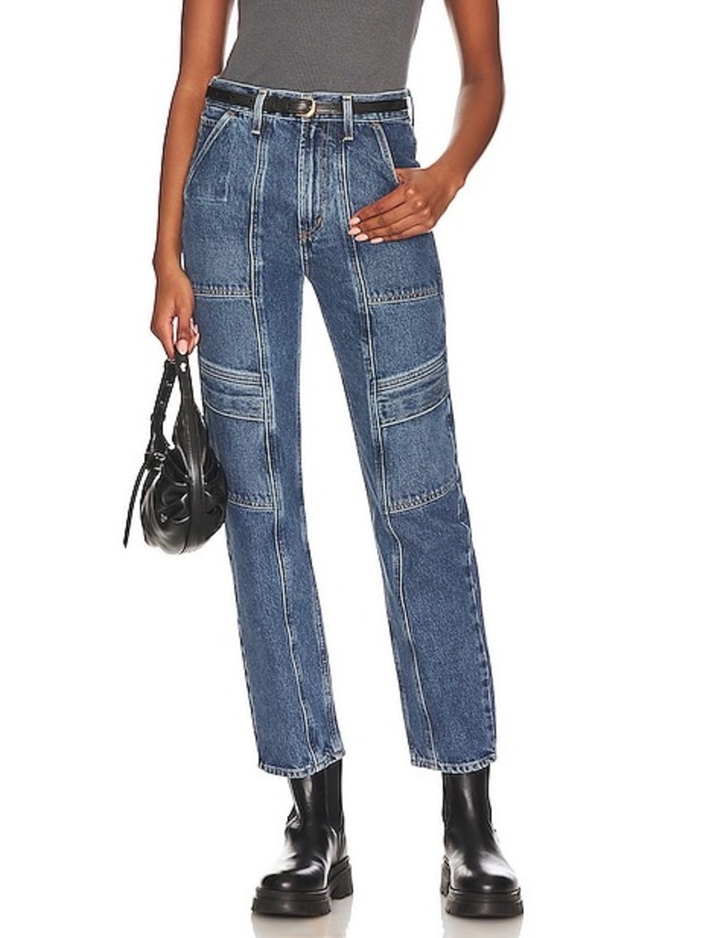 AGOLDE Cooper Cargo Jeans, Medium Blue Wash, Utility Straight Leg, Size 27